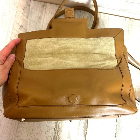 Anya Hindmarch Tan Gold Leather Suede Shoulder Crossbody Designer Bag Purse
